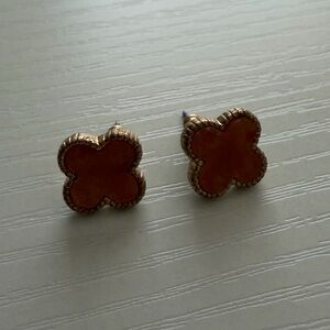 Druzy Gold and Orange Flower Stud Earrings